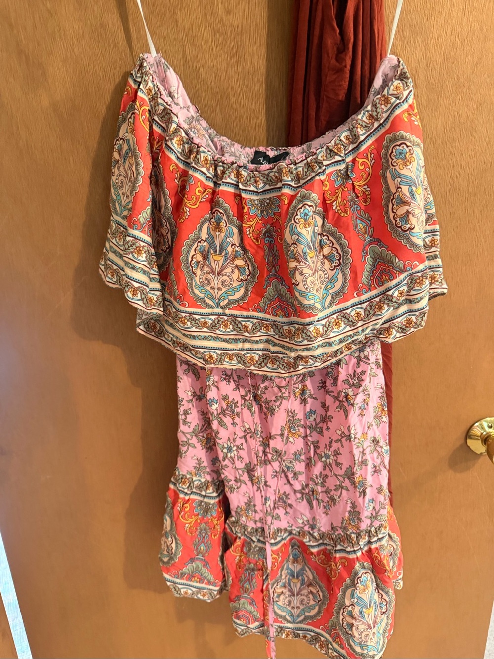 Aakaa One-Shoulder Boho Dress in Pink and Coral